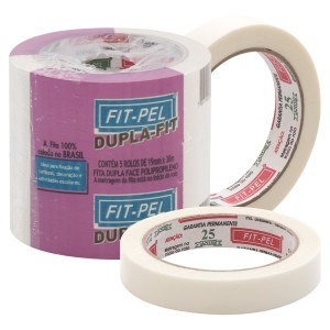 0061 - 5 ROLOS DE  FITA ADESIVA 19MMX30M PC.C/5UN DUPLA FACE - FIT PEL